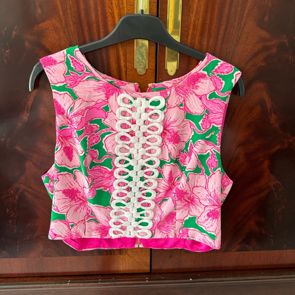 Lilly Pulitzer Leif Maxi Set Hibis Kiss Pink Green Size 8 - Picture 14 of 16